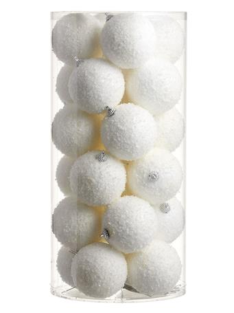 ALL STATE FLORAL - Snowed Ball Ornament 24 Piece Box Set WHITE