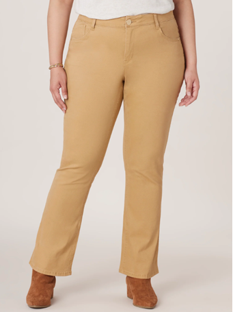 DEMOCRACY - "Ab"solution® High Rise Itty Bitty Boot Plus Size Cascading "D" Pants CARAMEL LATTE