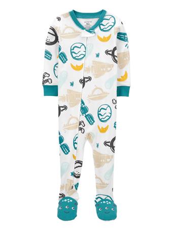 CARTER'S - Baby 1-Piece Space 100% Snug Fit Cotton Footie PJs WHITE