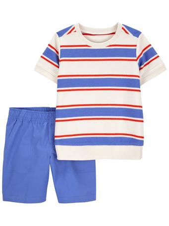 CARTER'S - Baby 2-Piece Striped Tee & Canvas Shorts Set BLUE