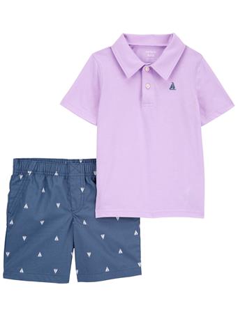 CARTER'S - Toddler 2-Piece Jersey Polo Shirt & Sailboat Shorts Set LILAC