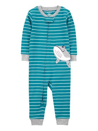 CARTER'S - Toddler 1-Piece Striped Whale 100% Snug Fit Cotton Footless Pajamas TEAL