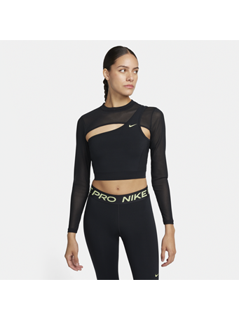 NIKE - Women's Long-Sleeve Cropped Top BLACK/BLACK/(LT LEMON TWIST)