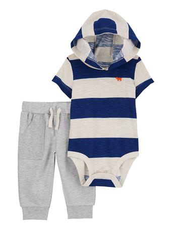 CARTER'S - Baby 2-Piece Striped Hooded Bodysuit Pant Set NAVY