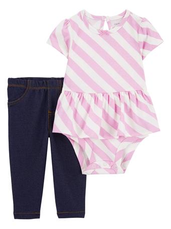 CARTER'S - Baby 2-Piece Striped Peplum Bodysuit Pant Set PINK