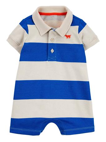 CARTER'S - Baby Rugby Striped Cotton Romper BLUE