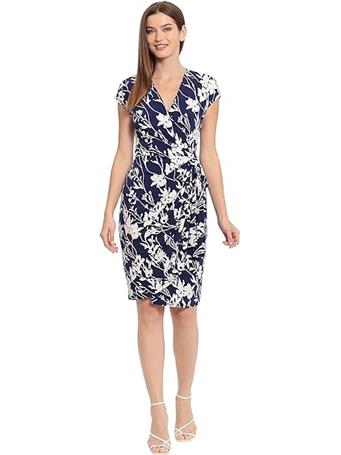 MAGGY LONDON - Women's Printed Matte Jersey Wrap NAVY/ IVORY