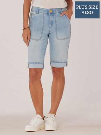 DEMOCRACY - "Ab"solution Plus Size Repreve Cuffed Hem Bermuda Short POWDER BLUE ARTISANAL