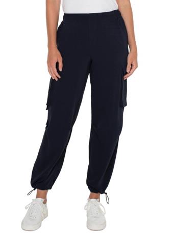 LIVERPOOL - Cinch Hem Pull On Parachute Cargo Pants 25 1/2 \" Inseam LUNAR BLUE