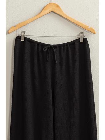 DOUBLE ZERO - Dz24c539-Crinkle Knit Wide Leg Drawstring Pants BLACK