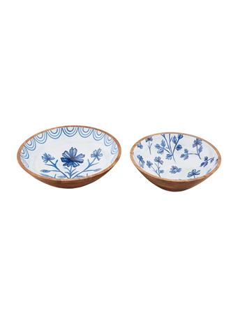 MUD PIE - Blue Floral Enamel Bowl Set WHITE/BLUE