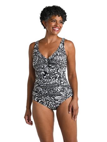 MAXINE HOLLYWOOD - Tahitian Tribe Floral Twist Front One Piece BLK