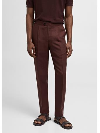 MANGO - Slim-fit Pleated Linen Pants BORDO