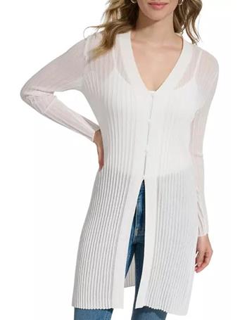 CALVIN KLEIN - Women's Button Front V-Neck Sweater Knit Cardigan SOFT WHITE