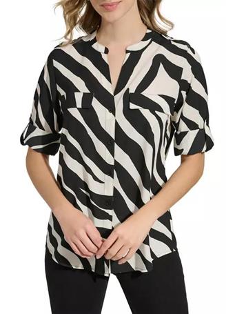 CALVIN KLEIN - Women's Roll Sleeve Printed Shirt ZEBRA BLK-WHT