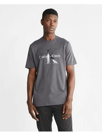 CALVIN KLEIN - Monogram Logo Cityscape Crewneck T-shirt FORGED IRON GREY