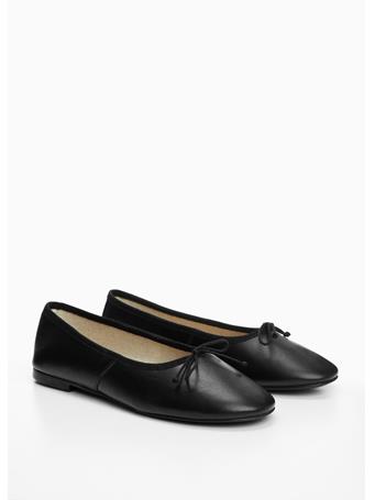 MANGO - Leather Ballet Flats BLACK