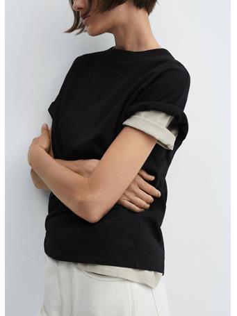 MANGO - Short-sleeved Cotton T-shirt BLACK