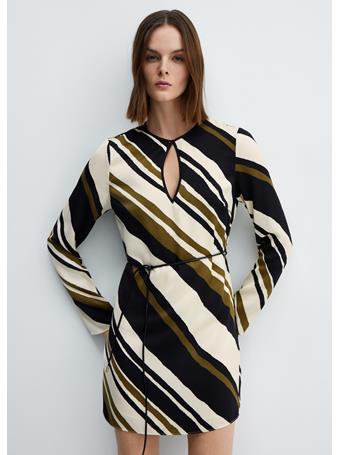 MANGO - Belt Striped Dress BLACK