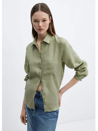 MANGO - Linen 100% Shirt MEDIUM GREEN