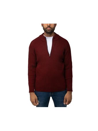 XRAY JEANS - Slim Fit Mock Neck Quarter Zip Pullover RED