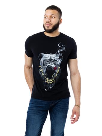 XRAY JEANS - Men's Bulldog Smoking Rhinestone Graphic T-Shirt BLACK