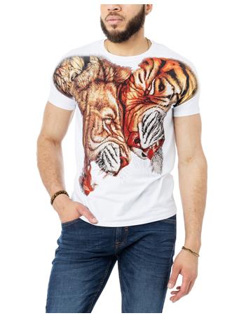 XRAY JEANS - Rhinestone Studded Graphic Printed T-Shirt WHITE