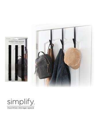 SIMPLIFY - Jumbo Single Over The Door Flat Hanger with 2 Hooks BLACK