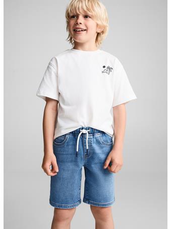 MANGO - Elastic Waist Denim Bermuda Shorts NAVY