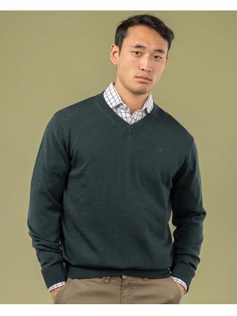 SCOTTA - Iconic V Neck Merino Dark Green Sweater GREEN