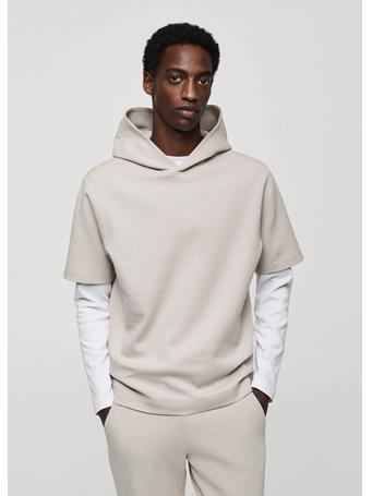 MANGO - Short-sleeved Hooded Sweatshirt BEIGE
