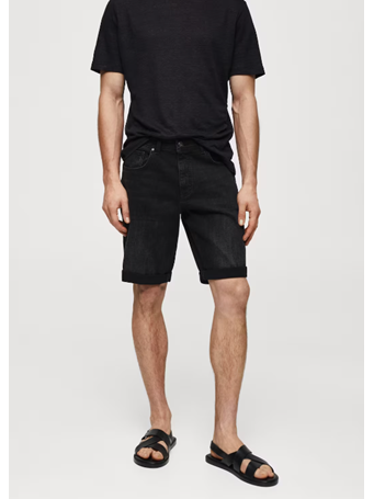 MANGO - Slim-fit Denim Bermuda Shorts BLACK