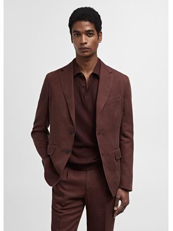 MANGO - Slim Fit Linen Suit Blazer BORDO