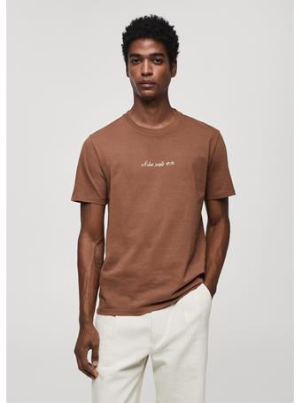 MANGO - 100% Cotton T-shirt With Printed Detail LGH BROWN
