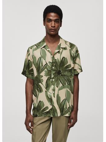MANGO - Regular Fit Tropical Print Shirt GREEN