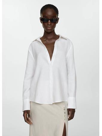 MANGO - Linen 100% Shirt WHITE