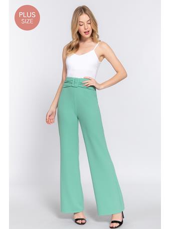 ACTIVE BASIC - [Plus] Belted Stretch Straight Long Pants MINT