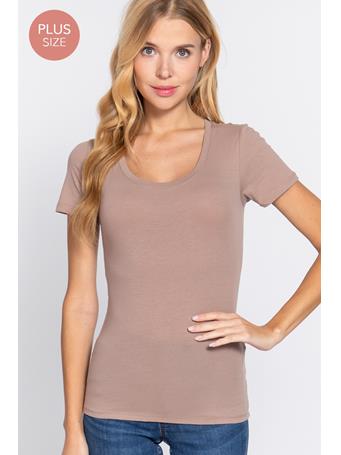 ACTIVE BASIC - [Plus] Scoop Neck Jersey Top OYSTER KHAKI