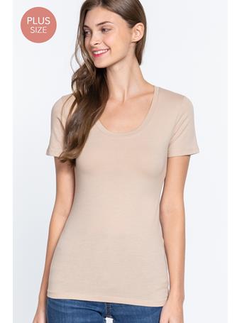 ACTIVE BASIC - [Plus] Scoop Neck Jersey Top COCONUT TAUPE