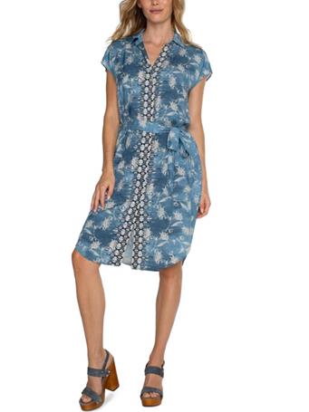 LIVERPOOL - Collared Button Front Dress With Belt PATCHWRK FLORAL