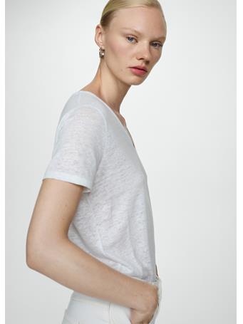 MANGO - V-Neck Linen T-Shirt WHITE