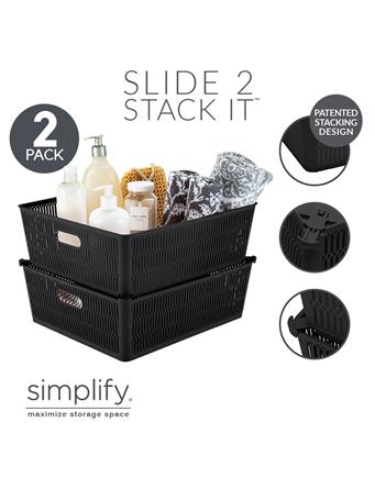 SIMPLIFY - Slide and Stack Storage Large Shallow Tote-Black BLACK