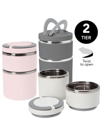 KENNEDY INTERNATIONAL - Round Twist 2 Tier Stainless Steel Insulated Lunch Box WHITE
