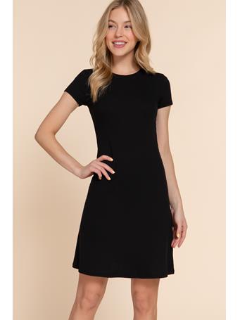 ACTIVE BASIC - Short Sleeve Crew Neck A-Line Mini Dress BLACK