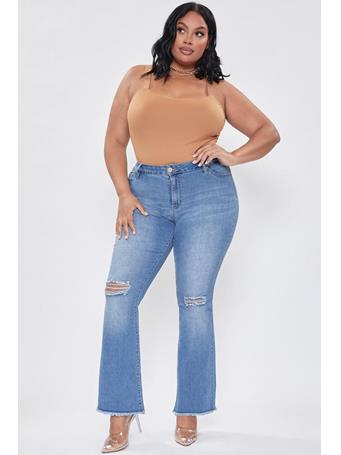 YMI JEANSWEAR - Plus Size Women's Distressed Super Flare Jeans M933