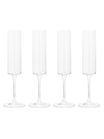 VIVID - Set of 4 7Oz Flute Glasses Square Stem CLEAR