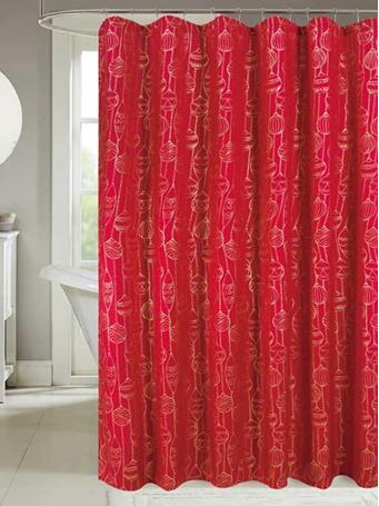 RAMALLAH TRADING COMPANY - Christmas Ornaments Foil Shower Curtain RED