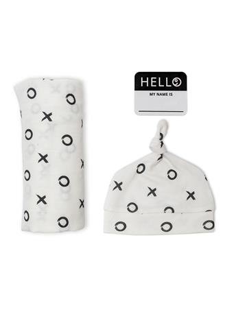 MARY MEYER - Lulujo Hello World Hat & Swaddle Set BLK WHITE