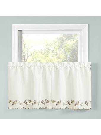 STYLEMASTER - Renaissance Home Fashion Seashells Embroidered Tier Pair WHITE