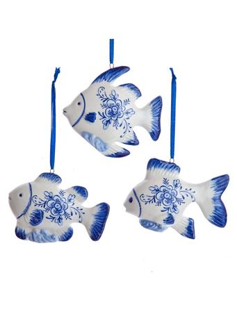 KURT ADLER - Porcelain Fish Ornament WHITE/BLUE